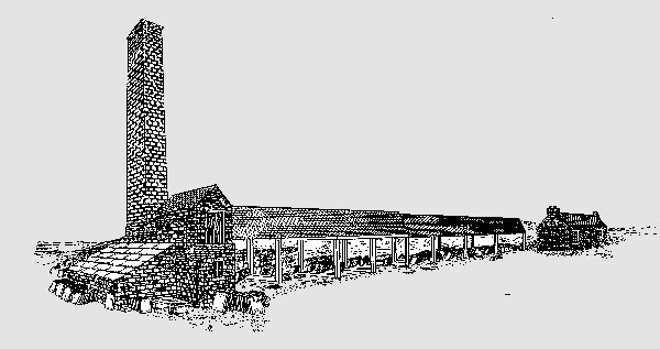 Artist's drawing from old photograph, Mill around1900.